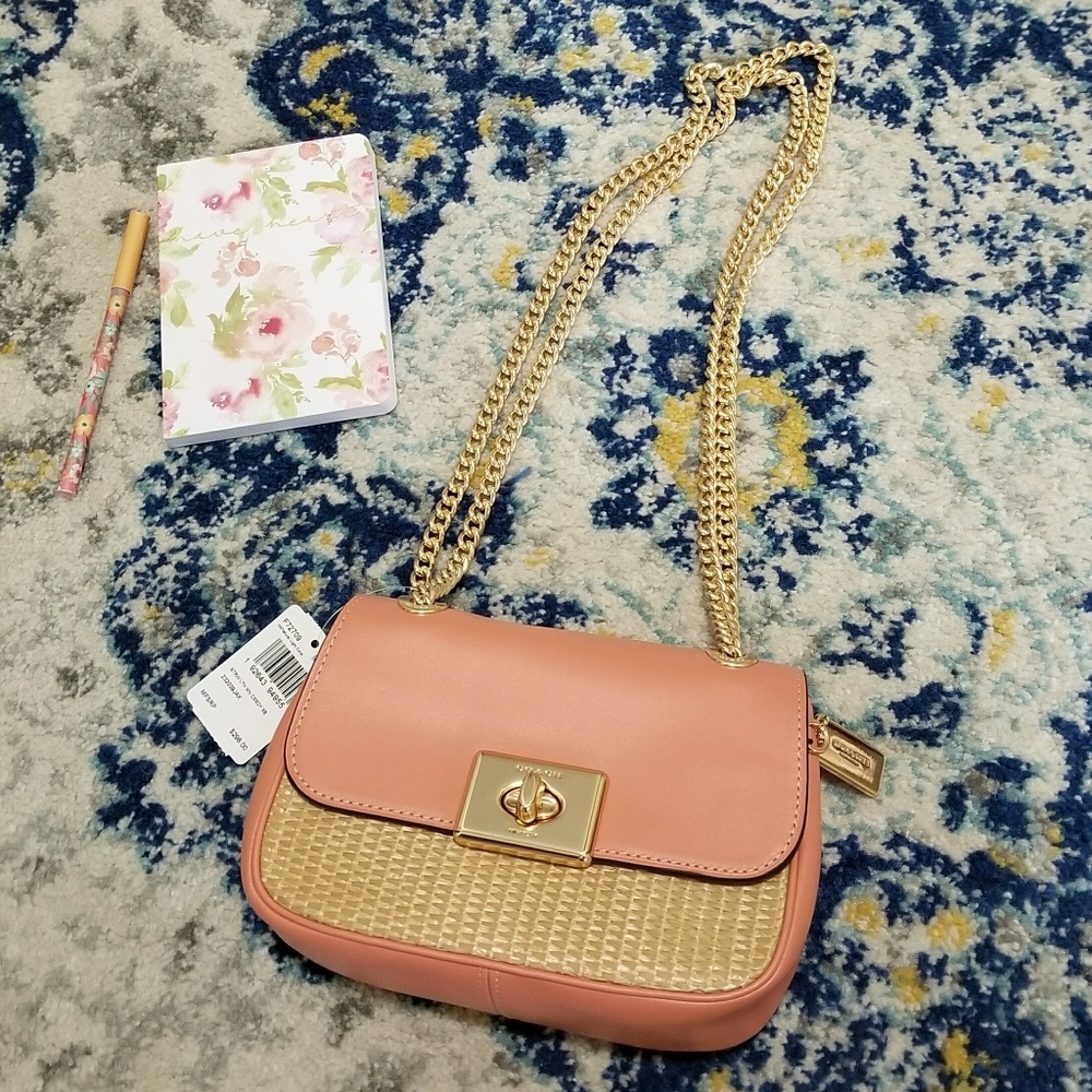 Coach Mini Cassidy Light Coral Straw Crossbody Bag